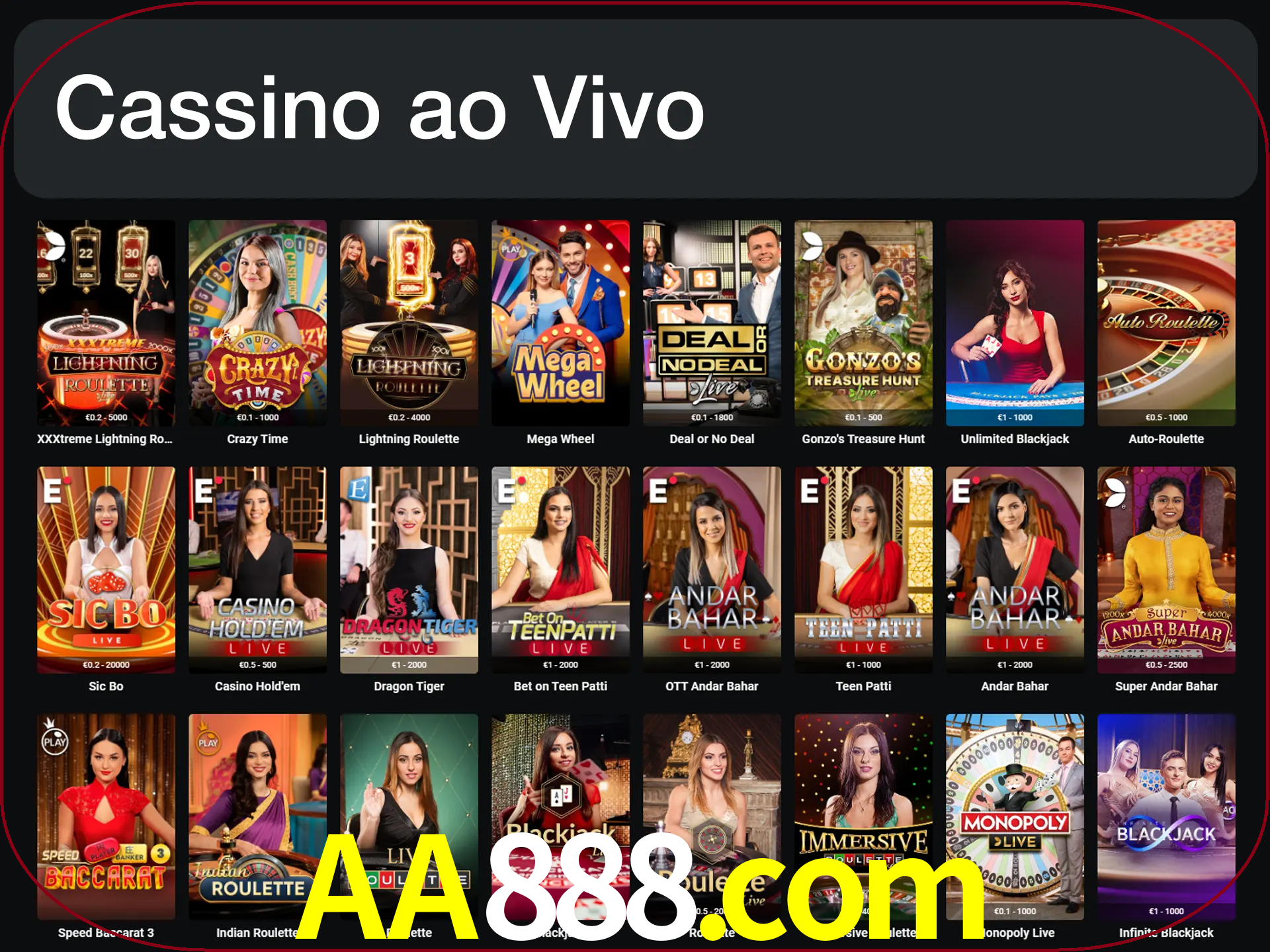 Jogue jogos de cassino com um verdadeiro dealer.